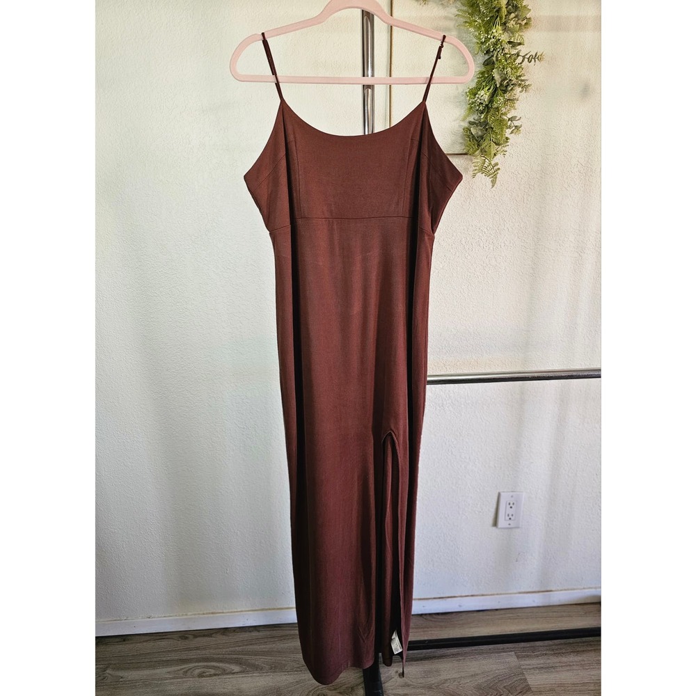 Wild Fable Bodycon Maxi Slip Dress Dark Brown Ribbed Size Large Rayon/Polyester